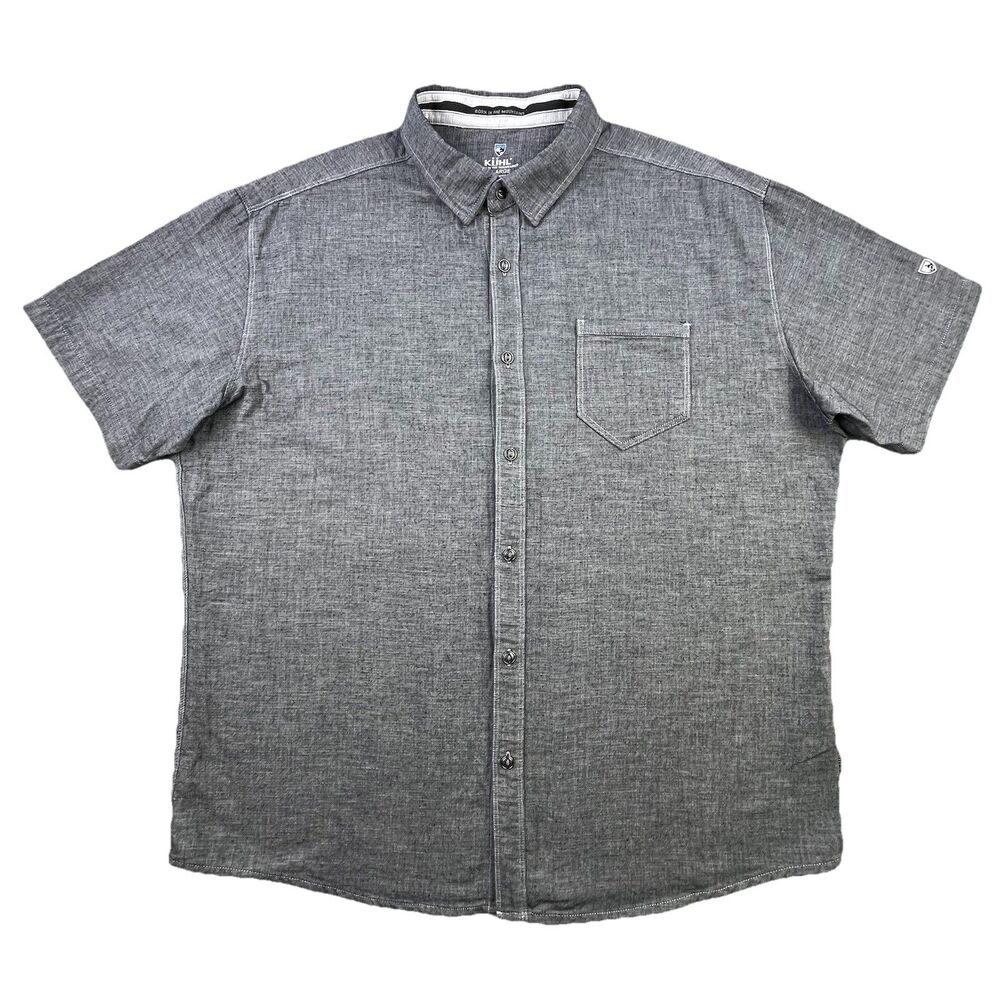 Kuhl Suncel Shirt Men’s XXL Gray Button Up Short Sleeve Pocket Outdoor Camp